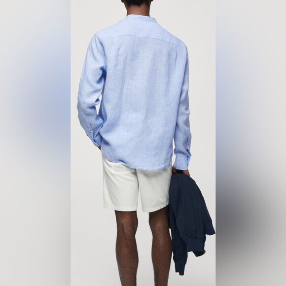 MNG Mao collar shirt Blue Large NWT - Picture 2 of 6